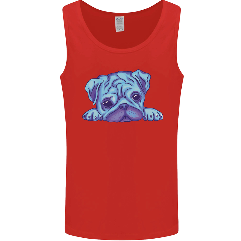 A Blue Watercolour Pug Mens Vest Tank Top Red