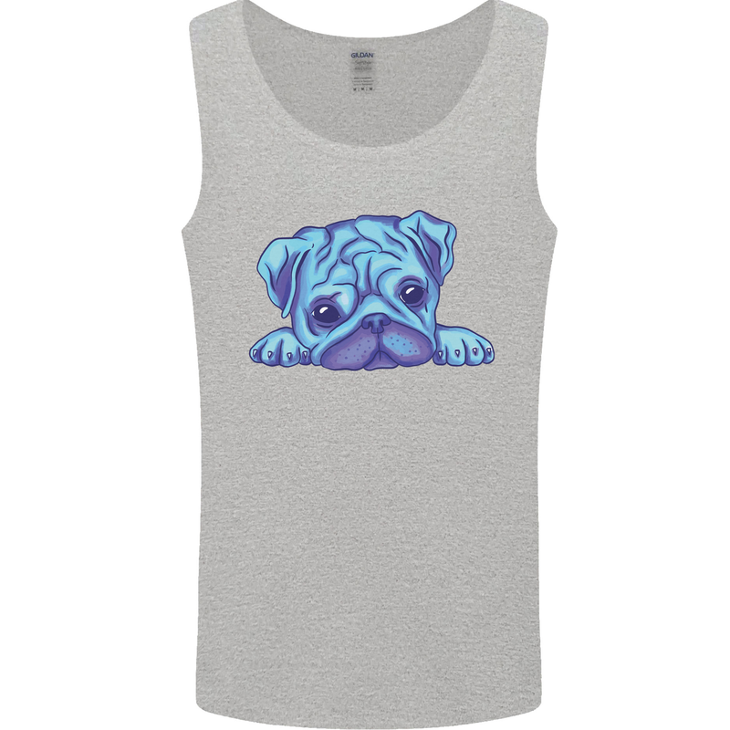A Blue Watercolour Pug Mens Vest Tank Top Sports Grey
