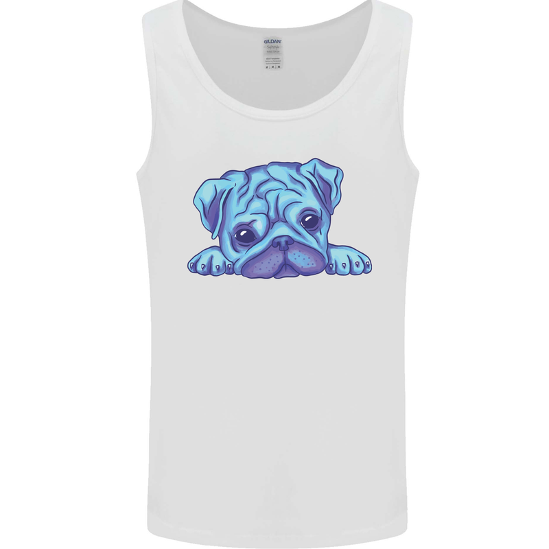 A Blue Watercolour Pug Mens Vest Tank Top White