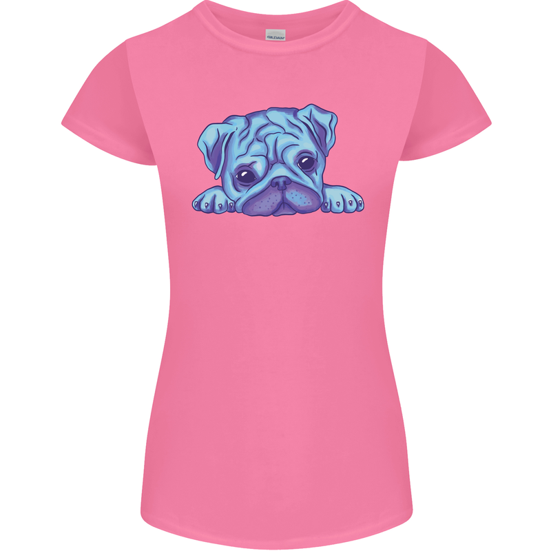 A Blue Watercolour Pug Womens Petite Cut T-Shirt Azalea