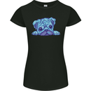 A Blue Watercolour Pug Womens Petite Cut T-Shirt Black