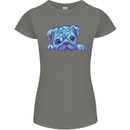 A Blue Watercolour Pug Womens Petite Cut T-Shirt Charcoal