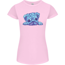 A Blue Watercolour Pug Womens Petite Cut T-Shirt Light Pink