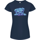 A Blue Watercolour Pug Womens Petite Cut T-Shirt Navy Blue