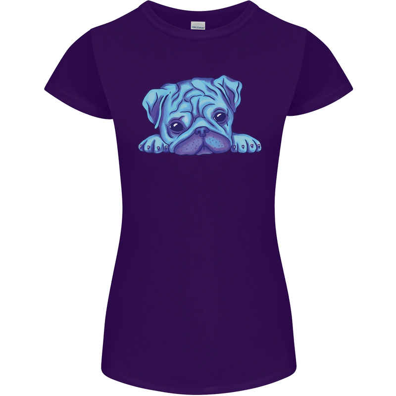 A Blue Watercolour Pug Womens Petite Cut T-Shirt Purple