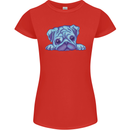 A Blue Watercolour Pug Womens Petite Cut T-Shirt Red
