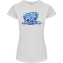 A Blue Watercolour Pug Womens Petite Cut T-Shirt White