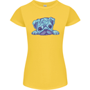 A Blue Watercolour Pug Womens Petite Cut T-Shirt Yellow