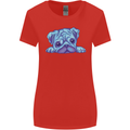A Blue Watercolour Pug Womens Wider Cut T-Shirt Red