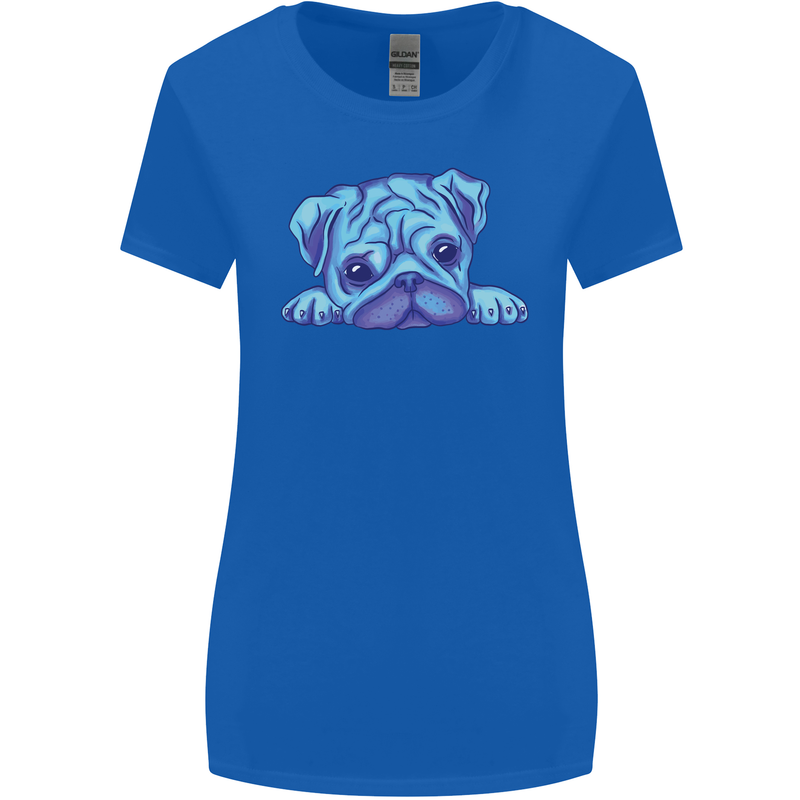 A Blue Watercolour Pug Womens Wider Cut T-Shirt Royal Blue