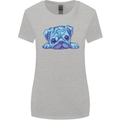 A Blue Watercolour Pug Womens Wider Cut T-Shirt Sports Grey
