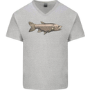 A Bolan Fish Fishing Fisherman Mens V-Neck Cotton T-Shirt Sports Grey