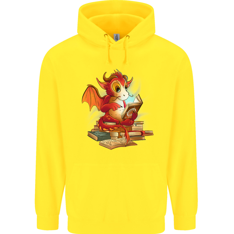 A Book Reading Dragon Bookworm Fantasy Childrens Kids Hoodie Yellow