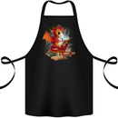 A Book Reading Dragon Bookworm Fantasy Cotton Apron 100% Organic Black