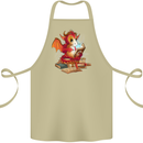 A Book Reading Dragon Bookworm Fantasy Cotton Apron 100% Organic Khaki