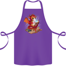 A Book Reading Dragon Bookworm Fantasy Cotton Apron 100% Organic Purple