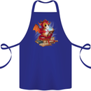 A Book Reading Dragon Bookworm Fantasy Cotton Apron 100% Organic Royal Blue