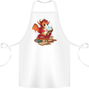 A Book Reading Dragon Bookworm Fantasy Cotton Apron 100% Organic White