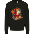 A Book Reading Dragon Bookworm Fantasy Kids Sweatshirt Jumper Black