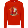 A Book Reading Dragon Bookworm Fantasy Kids Sweatshirt Jumper Bright Red