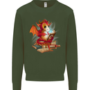 A Book Reading Dragon Bookworm Fantasy Kids Sweatshirt Jumper Forest Green
