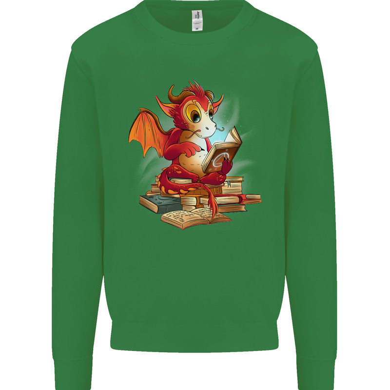 A Book Reading Dragon Bookworm Fantasy Kids Sweatshirt Jumper Irish Green