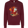 A Book Reading Dragon Bookworm Fantasy Kids Sweatshirt Jumper Maroon