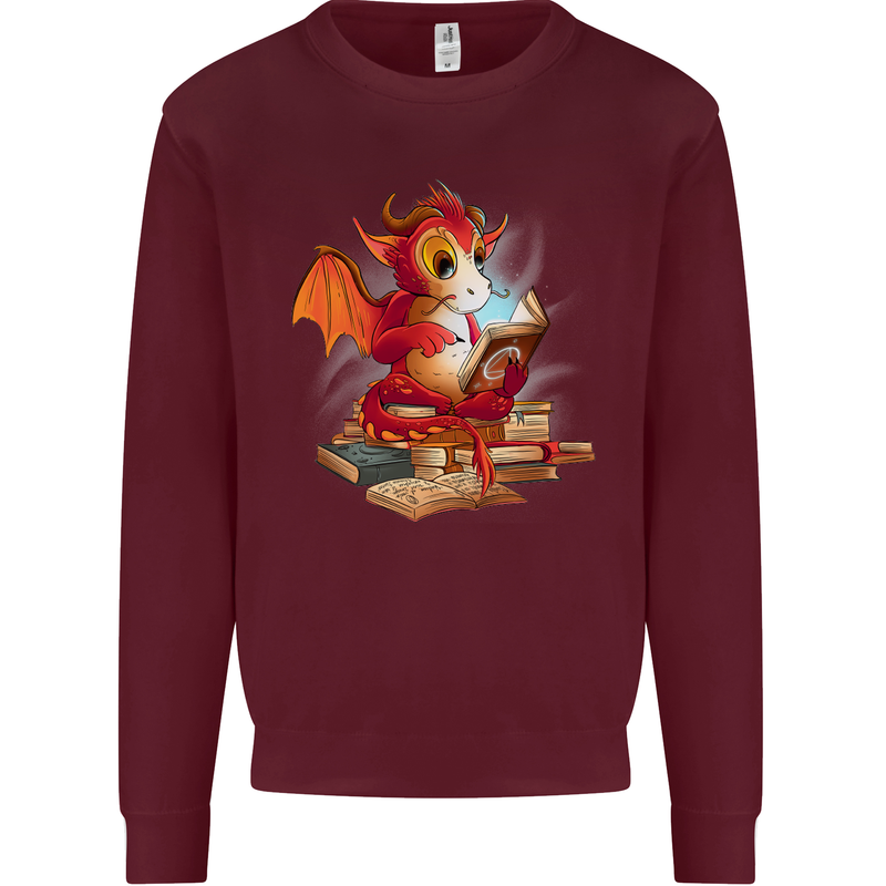 A Book Reading Dragon Bookworm Fantasy Kids Sweatshirt Jumper Maroon