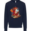 A Book Reading Dragon Bookworm Fantasy Kids Sweatshirt Jumper Navy Blue