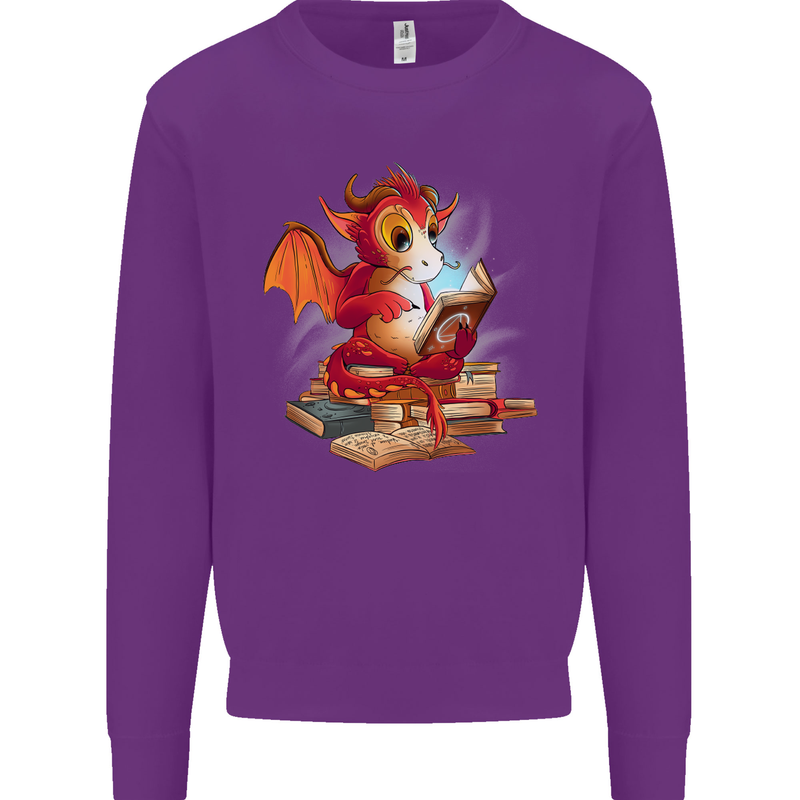 A Book Reading Dragon Bookworm Fantasy Kids Sweatshirt Jumper Purple