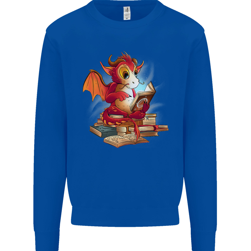A Book Reading Dragon Bookworm Fantasy Kids Sweatshirt Jumper Royal Blue