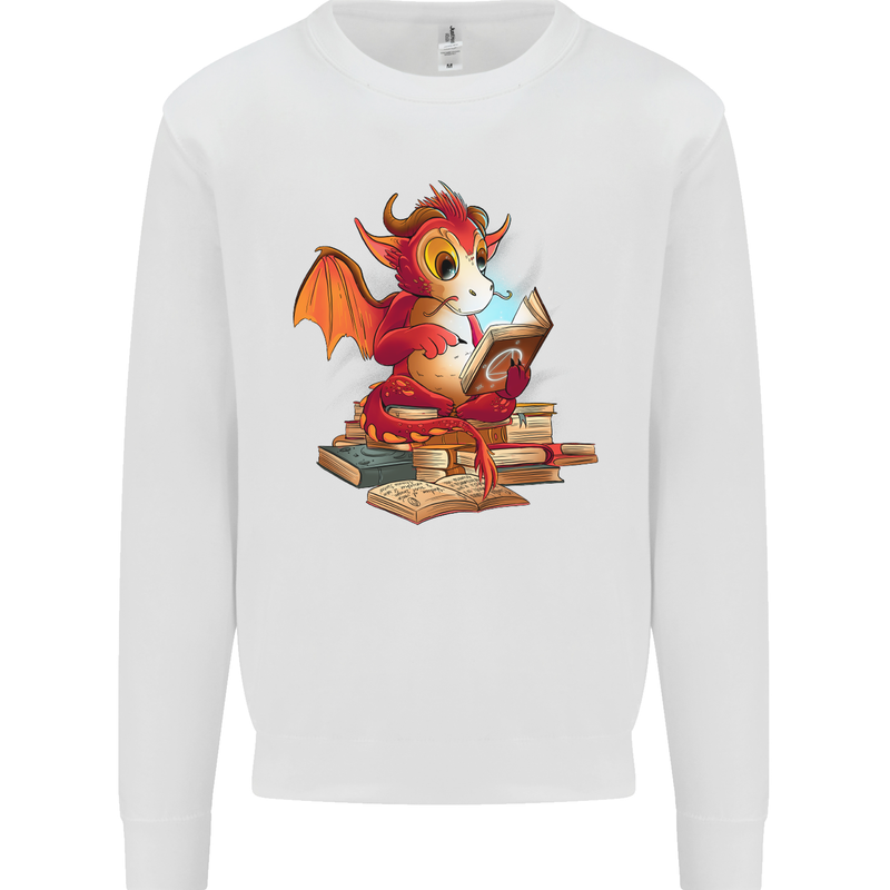 A Book Reading Dragon Bookworm Fantasy Kids Sweatshirt Jumper White