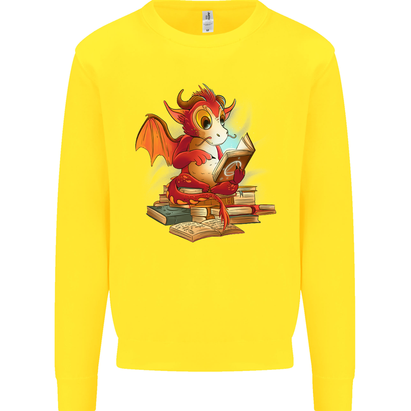 A Book Reading Dragon Bookworm Fantasy Kids Sweatshirt Jumper Yellow