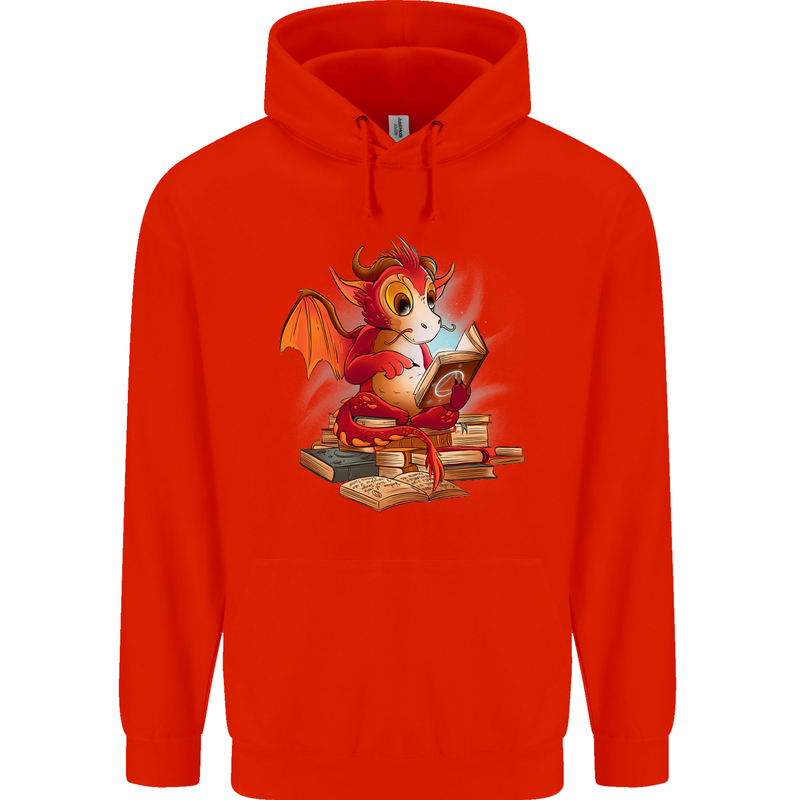 A Book Reading Dragon Bookworm Fantasy Mens 80% Cotton Hoodie Bright Red
