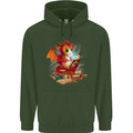 A Book Reading Dragon Bookworm Fantasy Mens 80% Cotton Hoodie Forest Green