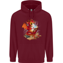 A Book Reading Dragon Bookworm Fantasy Mens 80% Cotton Hoodie Maroon