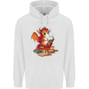 A Book Reading Dragon Bookworm Fantasy Mens 80% Cotton Hoodie White