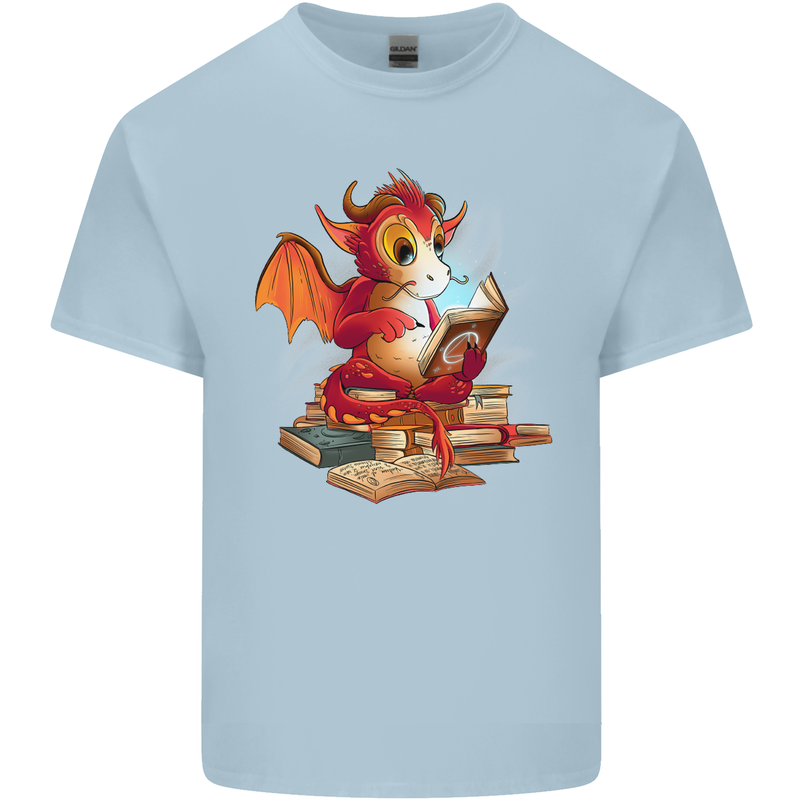 A Book Reading Dragon Bookworm Fantasy Mens Cotton T-Shirt Tee Top Light Blue