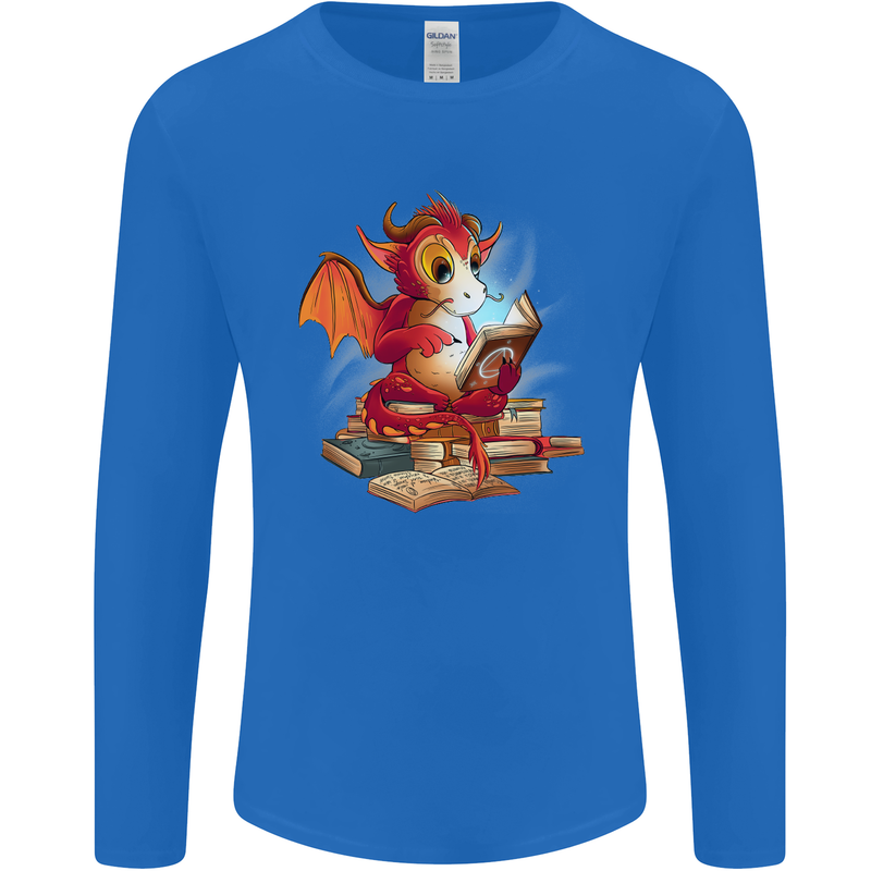 A Book Reading Dragon Bookworm Fantasy Mens Long Sleeve T-Shirt Royal Blue