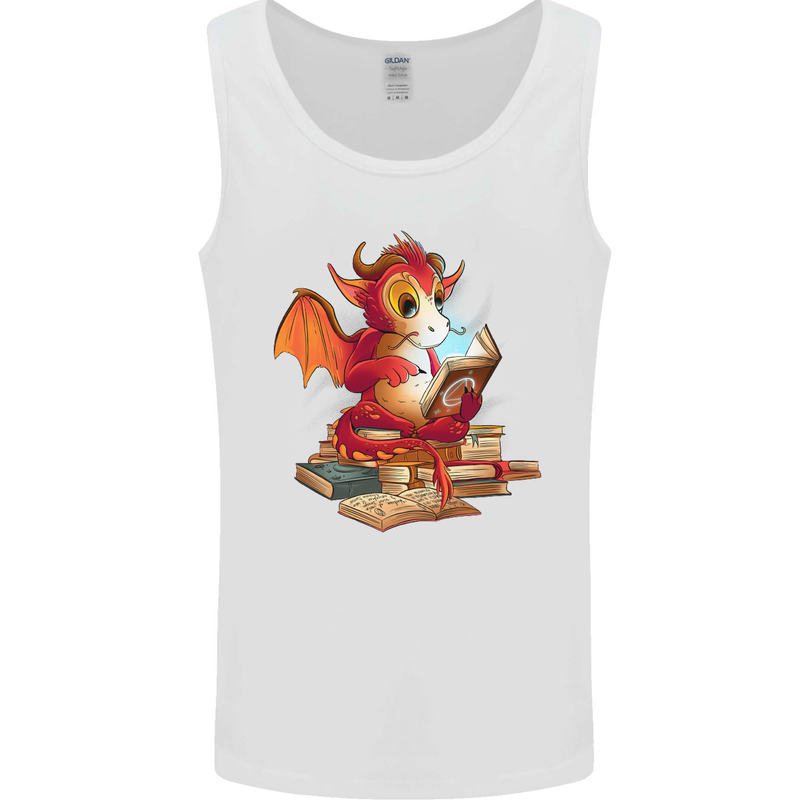 A Book Reading Dragon Bookworm Fantasy Mens Vest Tank Top White