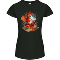 A Book Reading Dragon Bookworm Fantasy Womens Petite Cut T-Shirt Black
