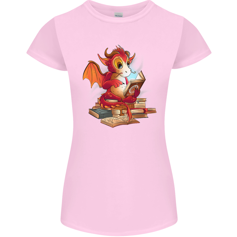 A Book Reading Dragon Bookworm Fantasy Womens Petite Cut T-Shirt Light Pink