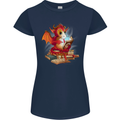 A Book Reading Dragon Bookworm Fantasy Womens Petite Cut T-Shirt Navy Blue