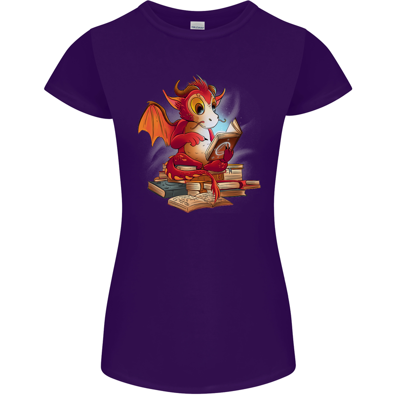 A Book Reading Dragon Bookworm Fantasy Womens Petite Cut T-Shirt Purple