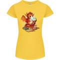 A Book Reading Dragon Bookworm Fantasy Womens Petite Cut T-Shirt Yellow