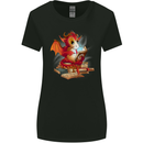 A Book Reading Dragon Bookworm Fantasy Womens Wider Cut T-Shirt Black
