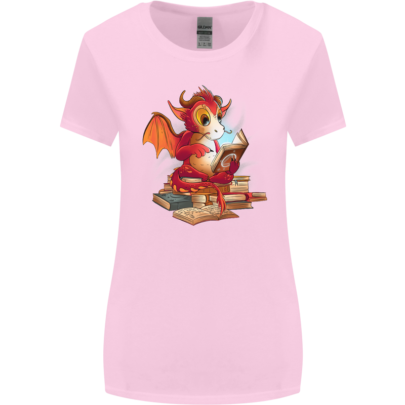 A Book Reading Dragon Bookworm Fantasy Womens Wider Cut T-Shirt Light Pink