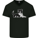 A Border Collie Dog Mens V-Neck Cotton T-Shirt Black