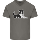 A Border Collie Dog Mens V-Neck Cotton T-Shirt Charcoal