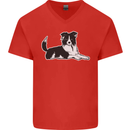 A Border Collie Dog Mens V-Neck Cotton T-Shirt Red